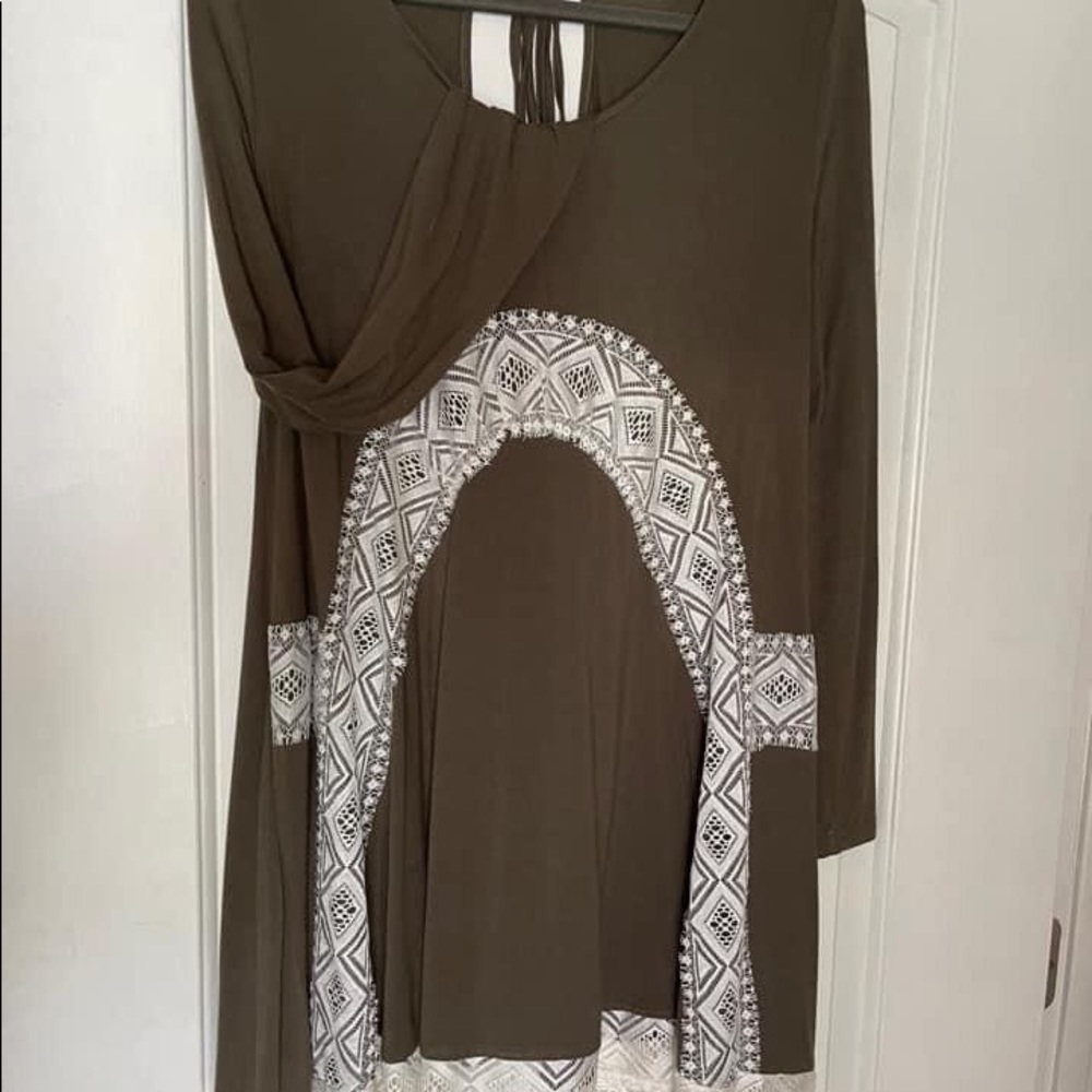 Army green dress with white lace and tie back